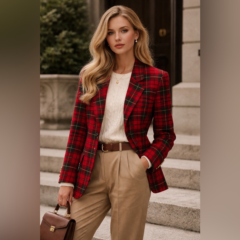 Vintage Pendleton Red Plaid Wool Blazer Jacket Petite 14 USA Made